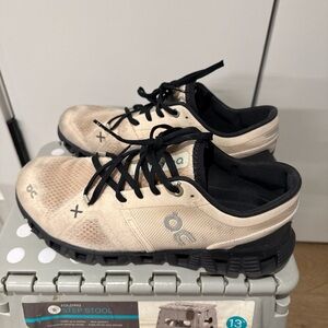 On Running cloud X Beige and Black Athletic Shoes